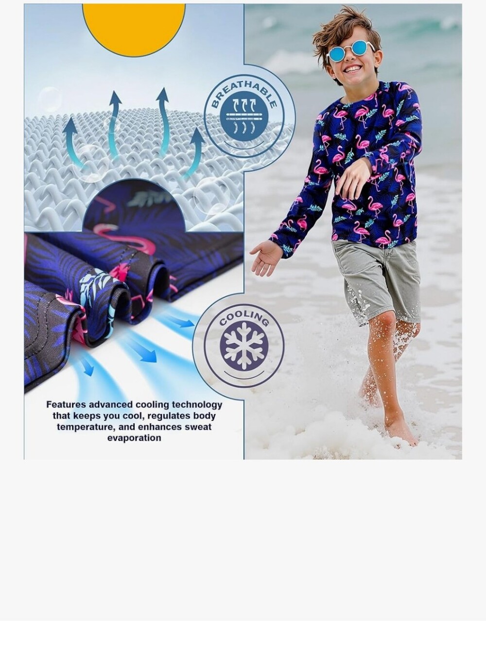 Kids Long Sleeve Rash Guard Swim Shirt - Flamingo Print (N/A)